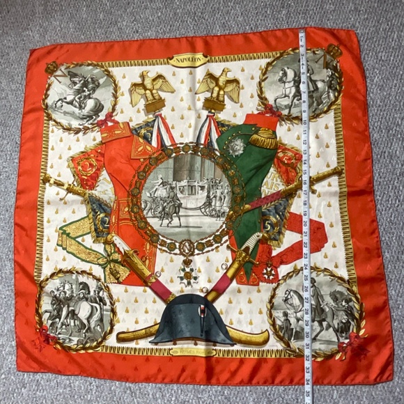 •Hermes Vintage Jacquard Scarf RARE Napoleon Ledoux Hand Rolled Hem 35”x34” - Picture 13 of 15
